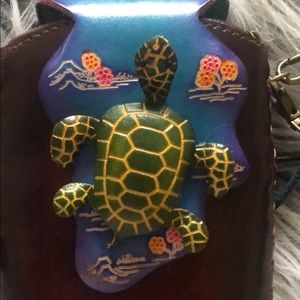Handmade leather turtle crossbody